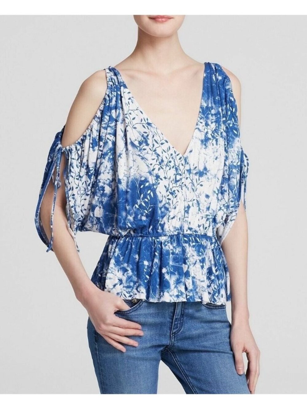 Free People Shoulder Top Blouse Indigo Combo Size Small New With Tag